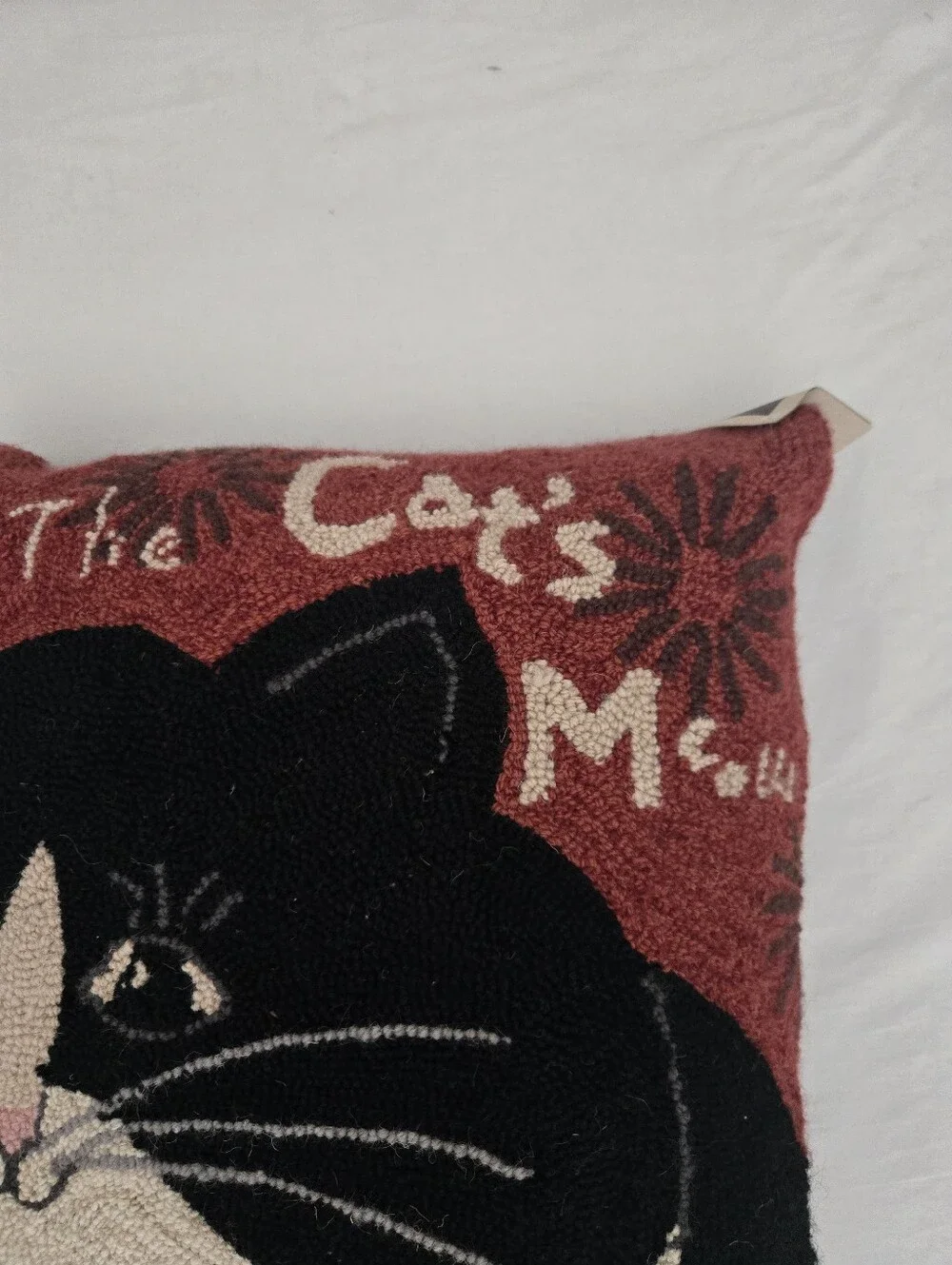 Warren Kimble New Nwt HOOKED Cat WOOL PILLOW The Cat's Meow Black Red Primitive